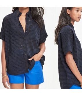 Madewell Navy Eyelet Button-Down Shirt